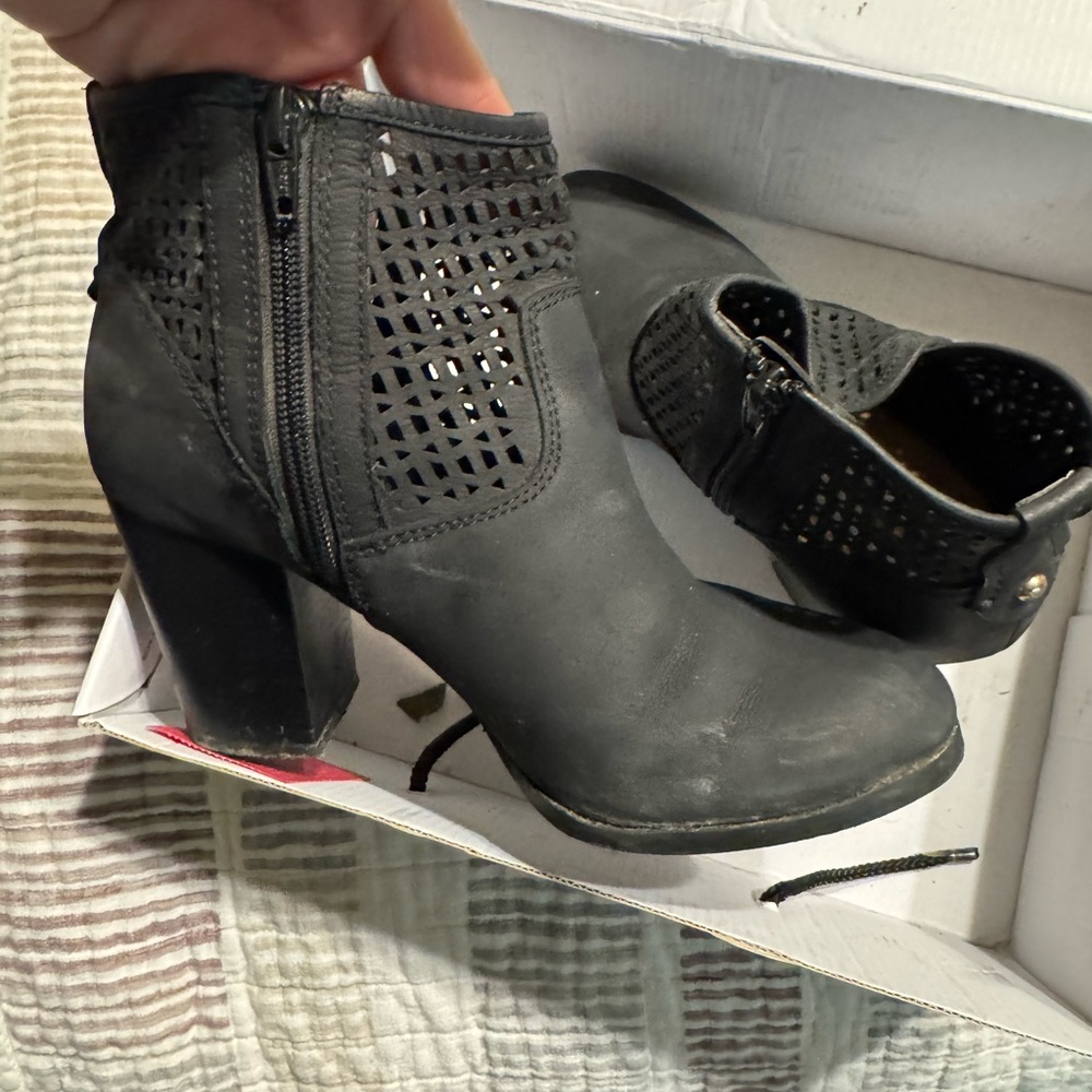 Aldo Black Laser-Cut Ankle Heeled Booties